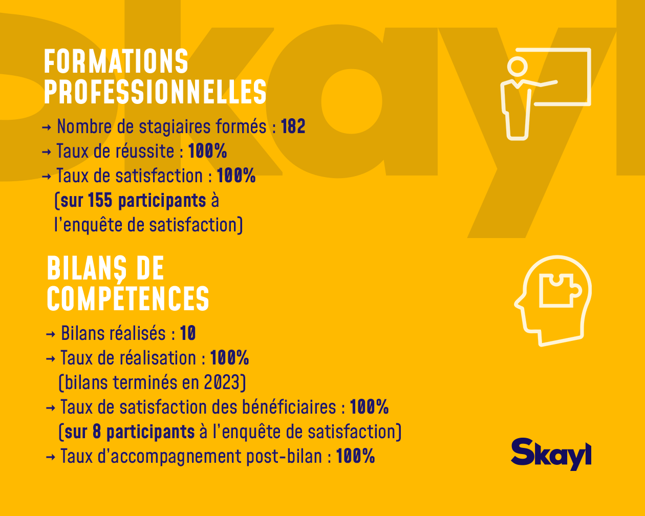 Infographie Chiffres Clés SKAYL 2023 Formations et Bilans de Compétences